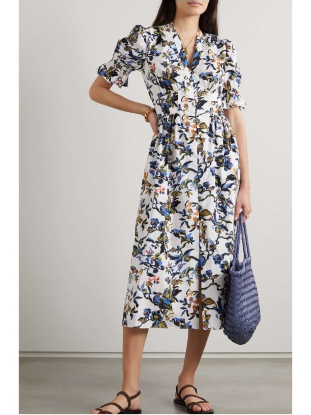 DIANE VON FURSTENBERG | Erica Poplin Midi Dress in Fauna Toile Ivory, Size 10